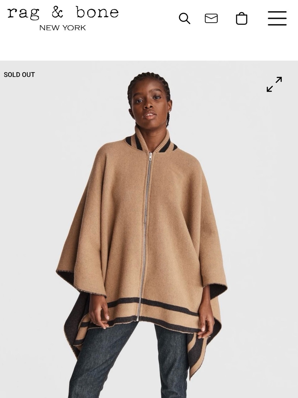 NWOT Rag & Bone Varsity Zip Wool Poncho